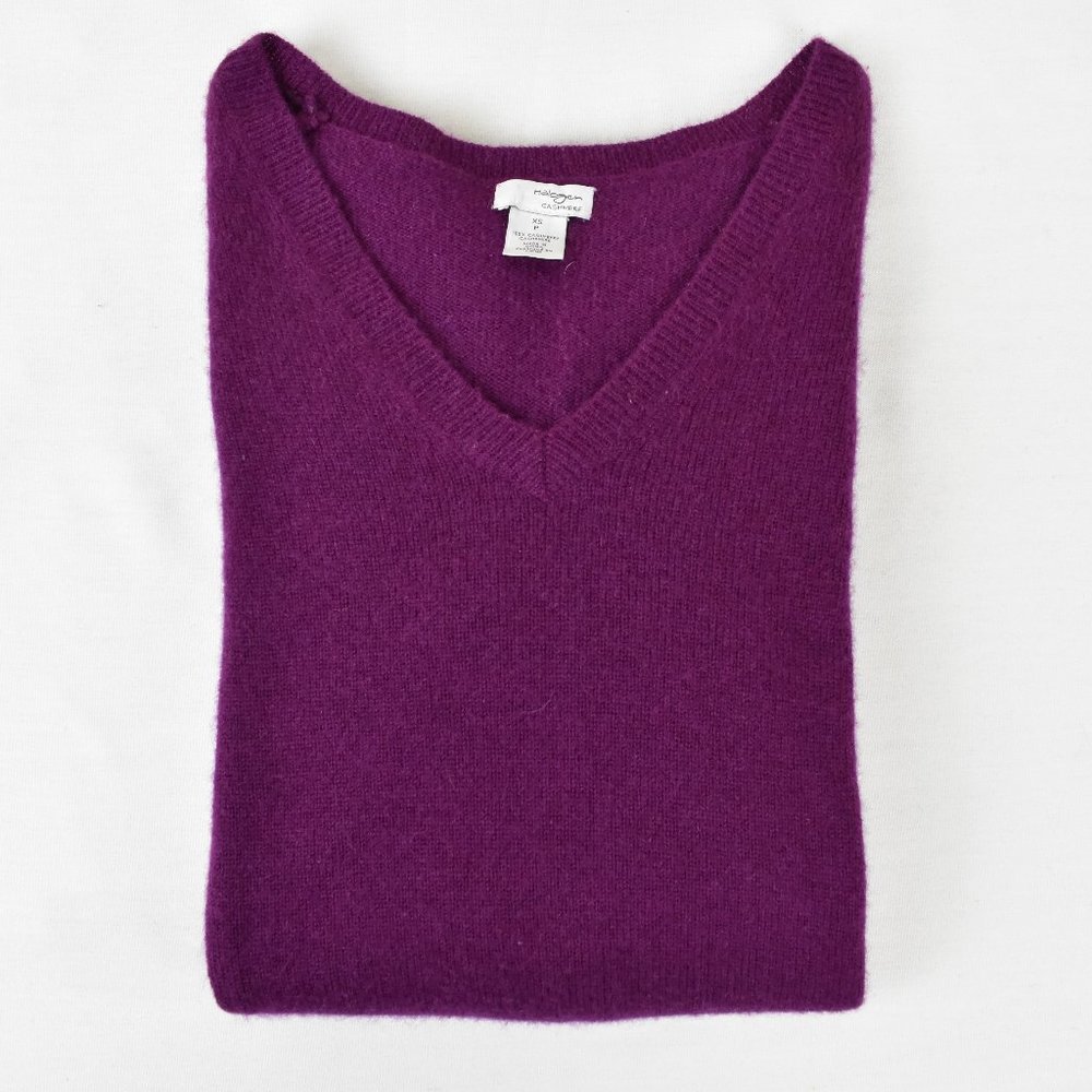 HALOGEN Sweater XS P Burgundy V neck Long Sleeve CASHMERE - Picture 1 of 5